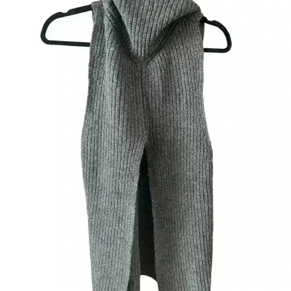 Free People Need It Now Turtleneck Sweater Vest In Charcoal  Ribbed Back Slit XS - Picture 5 of 9